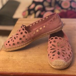 Tory Burch Suede Cut-Out Slip On Espadrilles Flats